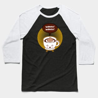 Cute Funny Wake Up Coffee Cartoon for Coffee Addicts Baseball T-Shirt